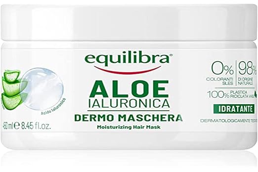 equilibra Hair, Aloe Hyaluronic Mask, Moisturising and Detangling Hair Mask with Aloe Vera (20%), Hyaluronic Acid, Nettle Extract, 450 ml