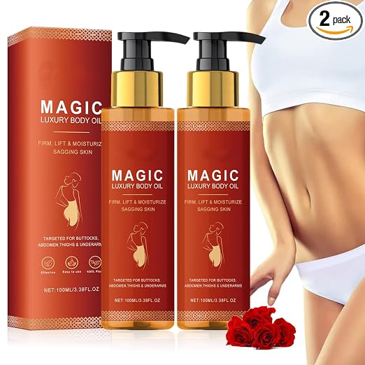 2 Stueck Magic Body Oil, Magic Luxury Body oel, Glow Remedy Oil, Leicht einziehendes Massageoel, Koerperpflegeoel, Reduziert Feine Linien an Wangen/Bauch/Oberschenkeln/Armen