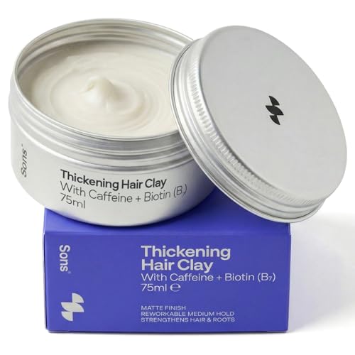 Sons Thickening Hair Clay for Men 75 g, Leave-in Styling Pomade with Caffeine & Biotin, for Hair Loss & Thinning, Promotes Hair Growth & Hair Thickening, Medium Hold, Matte Finish, Citrus Fragrance