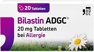 Bilastin ADGC® 20 St - Allergietabletten bei Heuschnupfen - schnell & langanhaltend bis 24 St. wirksam bei allergischem Schnupfen, Nesselsucht(Urtikaria), Juckreiz, Tierhaar- und Hausstauballergie