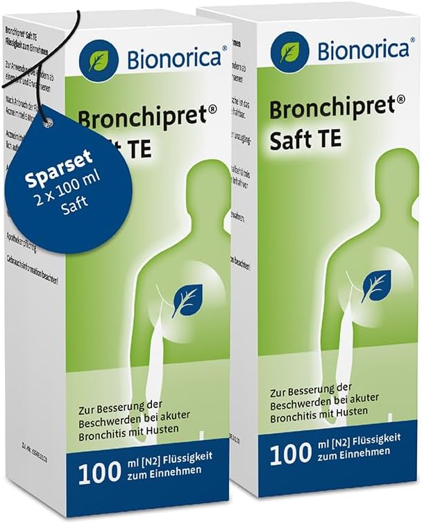 Bronchipret® Saft TE für Kinder ab 1 Jahr – 3-fach Effekt gegen Husten, Schleim und Entzündungsbeschwerden in den Bronchien, pflanzliche Thymian-Efeu-Kombination, zuckerfrei, 100 ml, Saft