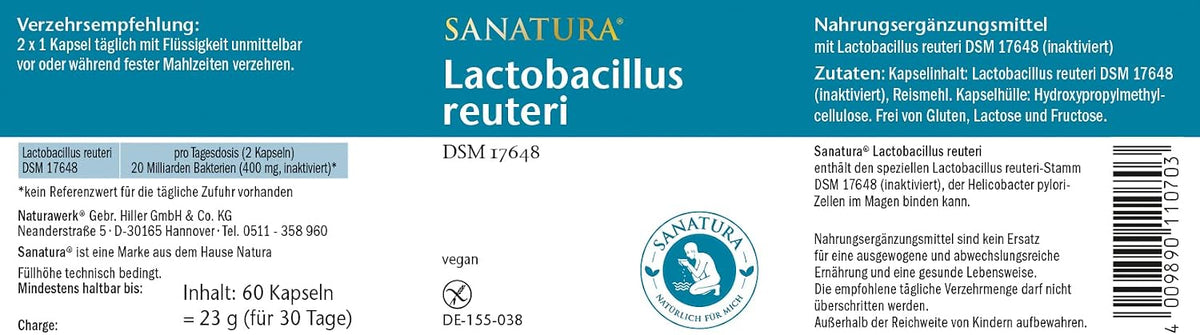 Sanatura Lactobacillus Reuteri 60 Kapseln