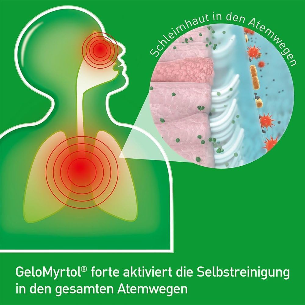 GeloMyrtol Forte: Herbal mucus remover for acute and chronic infections of the upper and lower respiratory tract with cough, runny nose and pressure headache - from 6 years, 20 capsules