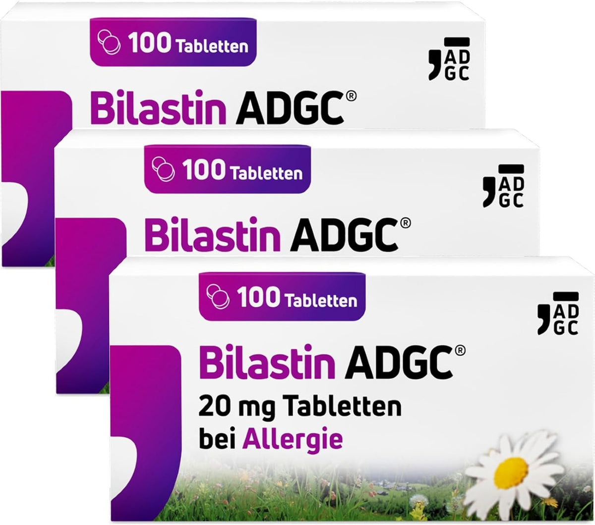 Bilastin ADGC® 20 St - Allergietabletten bei Heuschnupfen - schnell & langanhaltend bis 24 St. wirksam bei allergischem Schnupfen, Nesselsucht(Urtikaria), Juckreiz, Tierhaar- und Hausstauballergie