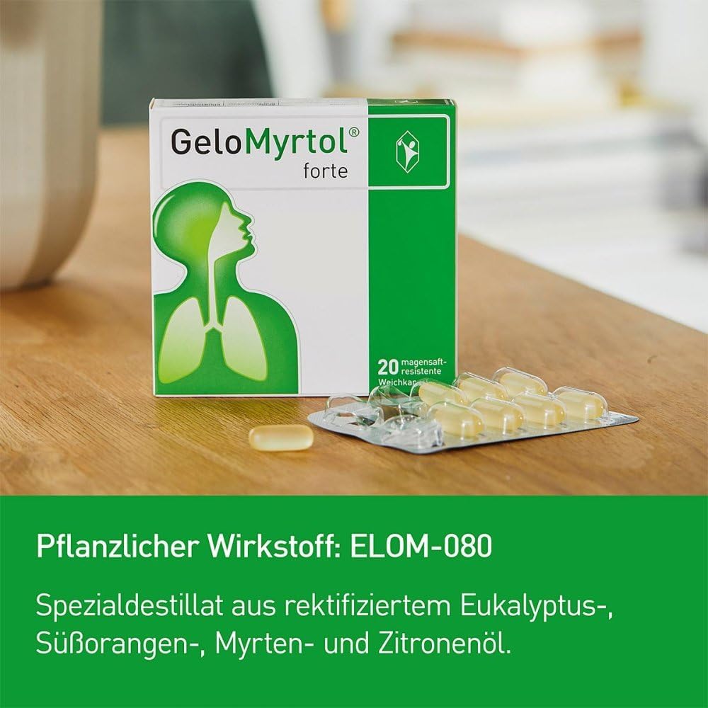 GeloMyrtol Forte: Herbal mucus remover for acute and chronic infections of the upper and lower respiratory tract with cough, runny nose and pressure headache - from 6 years, 20 capsules