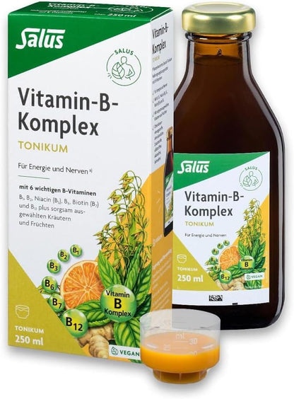 Salus Vitamin B-Komplex Tonikum 250 ml | Fluessiges Nahrungsergaenzungsmittel mit B-Vitaminen fuer Energiestoffwechsel und Nervensystem *, vegan