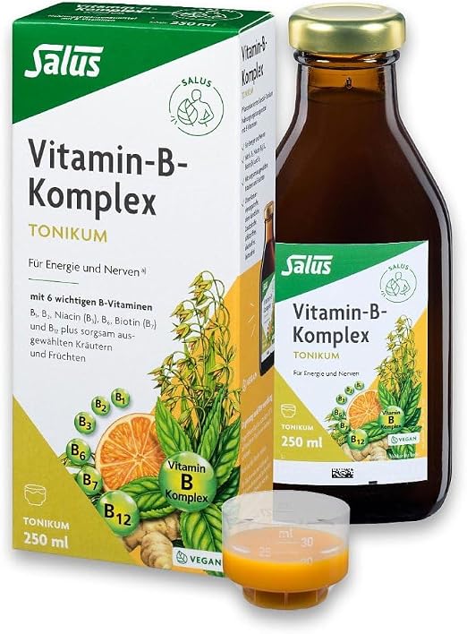 Salus Vitamin B-Komplex Tonikum 250 ml | Fluessiges Nahrungsergaenzungsmittel mit B-Vitaminen fuer Energiestoffwechsel und Nervensystem *, vegan