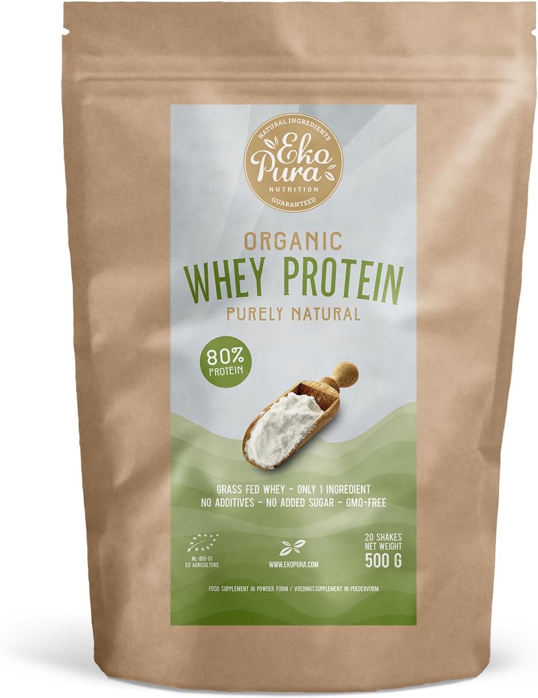 Organic Whey Protein – Purely Natural Happy Grass Lined Cows – 80% Protein – Organic Certified – Whey Protein – Free from Additives – 500 g