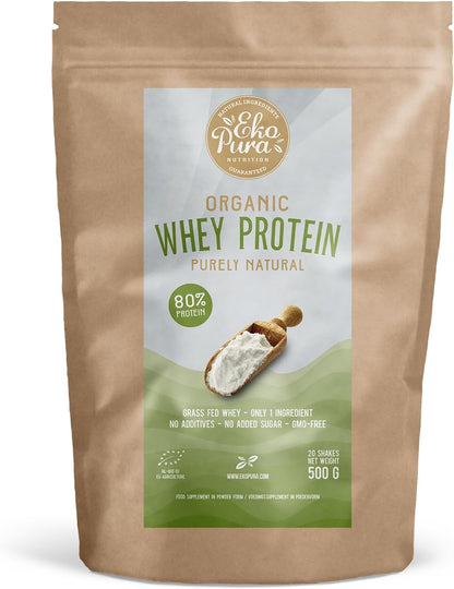 Organic Whey Protein – Purely Natural Happy Grass Lined Cows – 80% Protein – Organic Certified – Whey Protein – Free from Additives – 500 g