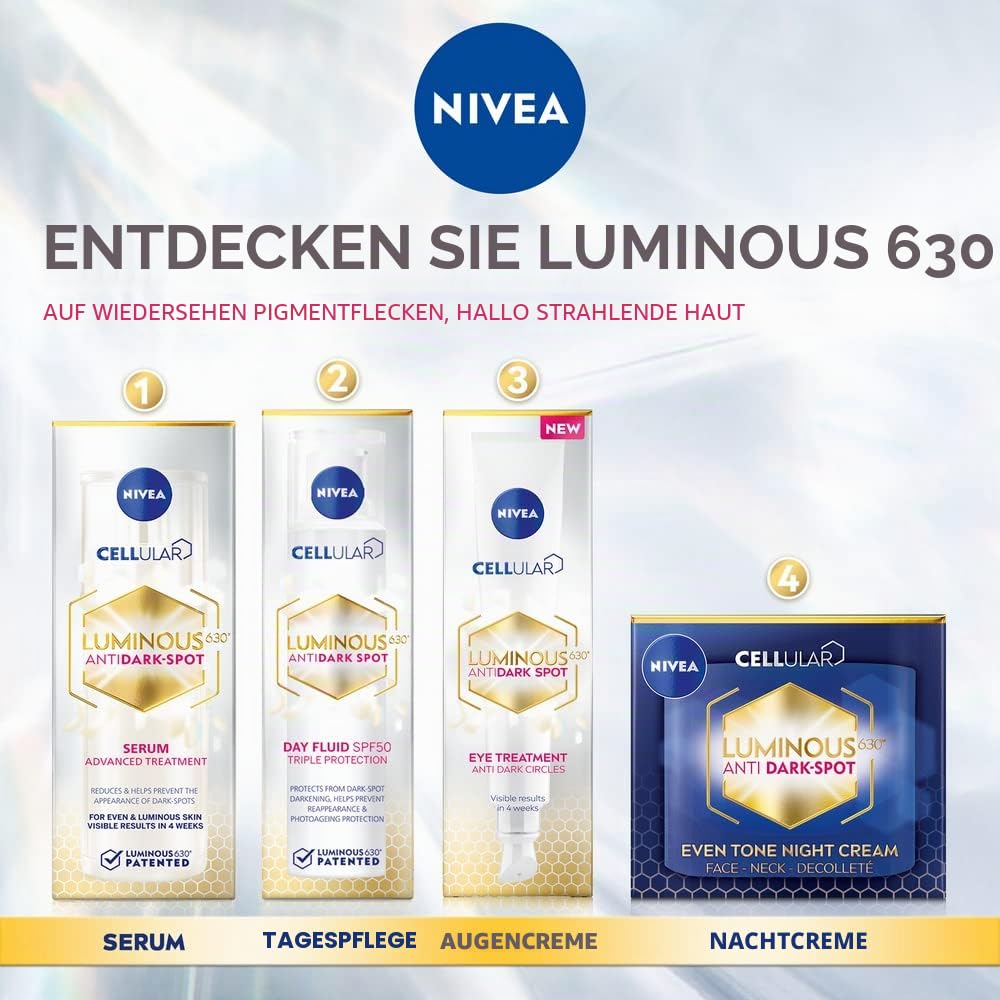 NIVEA Cellular Luminous 630 Anti-Dark Spot Advanced Treatment Serum, 30 ml, Face Serum for Women to Reduce Dark Spot on the Face, Face Serum for Radiant Skin