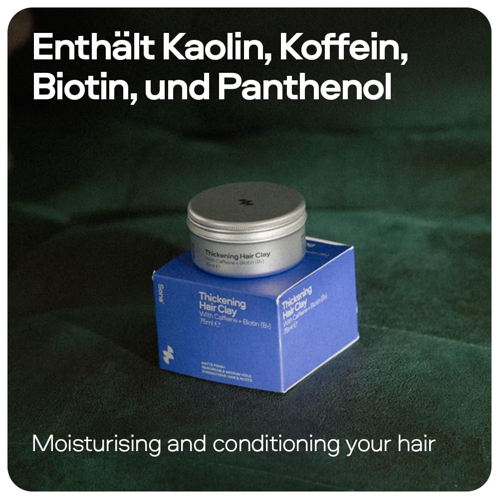 Sons Thickening Hair Clay for Men 75 g, Leave-in Styling Pomade with Caffeine & Biotin, for Hair Loss & Thinning, Promotes Hair Growth & Hair Thickening, Medium Hold, Matte Finish, Citrus Fragrance