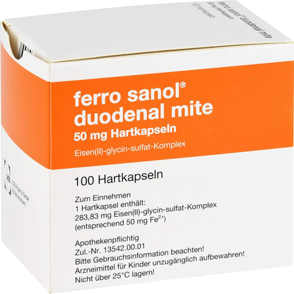 Ferro SANOL Duodenal Mite 50 mg Capsules, Pack of 100