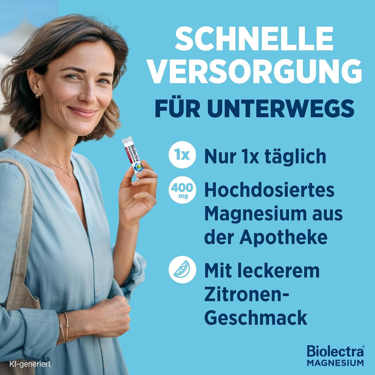 Biolectra Magnesium 400 mg Direct Sticks Zitrone, 60 Stueck, hochdosiert