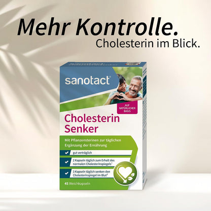 sanotact Cholesterin Senker (45 Weichkapseln) • Cholesterinspiegel natürlich senken • Pflanzensterine zur täglichen Nahrungsergänzung • 1.500mg Pflanzensterine pro Tagesdosis