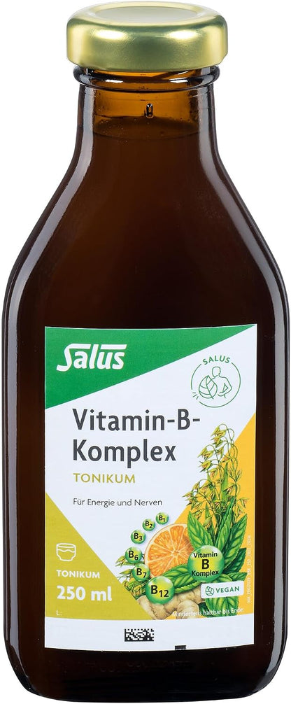 Salus Vitamin B-Komplex Tonikum 250 ml | Fluessiges Nahrungsergaenzungsmittel mit B-Vitaminen fuer Energiestoffwechsel und Nervensystem *, vegan