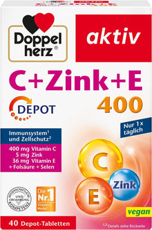 Doppelherz C + Zink + E 400 - Vitamin C und Zink unterstuetzen die normale Funktion des Immunsystems - vegan - 40 Tabletten