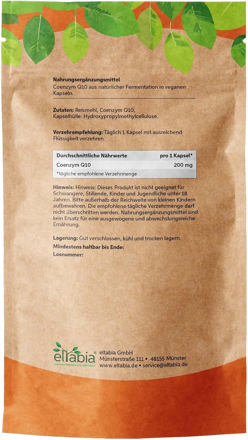 Coenzym Q10 Kapseln 200 Stueck | 200mg Hochdosiert Premium Ubiquinon | Vegan aus pflanzlicher Fermentation