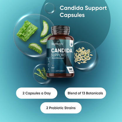 Candida Support - 180 Capsules - 3 Months Supply - with a Blend of 9 Botanicals, 1 Plant-Derived Compound, 3 Key Nutrients & 2 Probiotics - Non-GMO & Gluten-Free - Candida Supplement - Vegan-Friendly