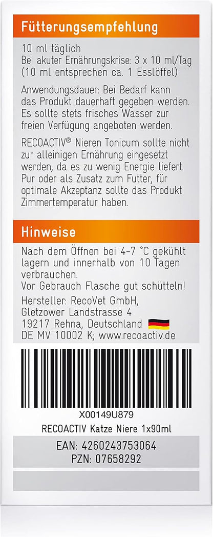 RECOACTIV Niere Katze - sehr schmackhaft, appetitanregend, Tonicum 1x90 ml