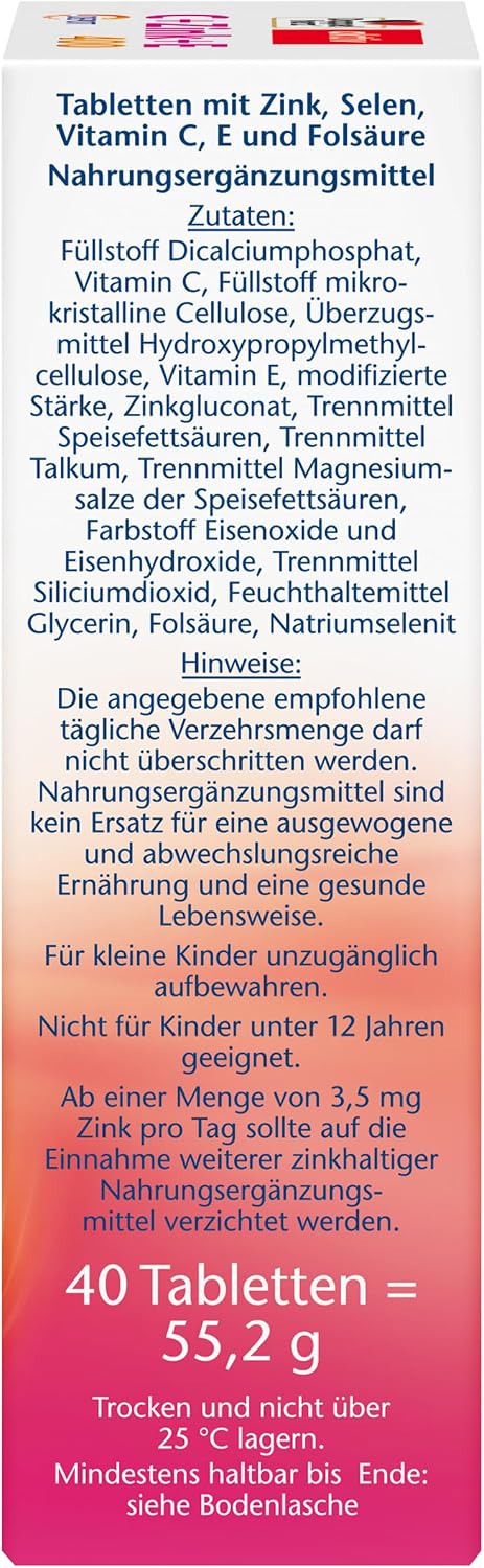 Doppelherz C + Zink + E 400 - Vitamin C und Zink unterstuetzen die normale Funktion des Immunsystems - vegan - 40 Tabletten