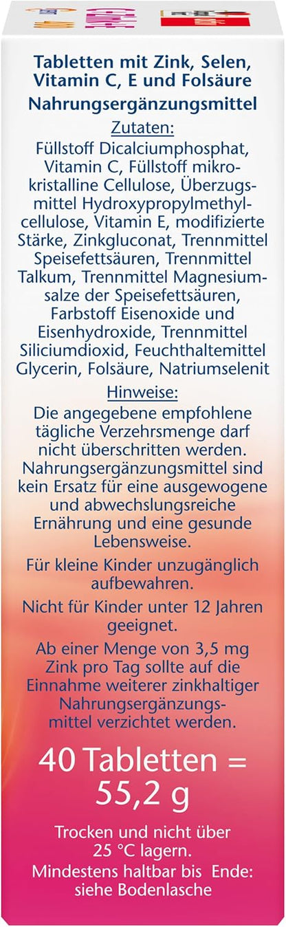 Doppelherz C + Zink + E 400 - Vitamin C und Zink unterstuetzen die normale Funktion des Immunsystems - vegan - 40 Tabletten