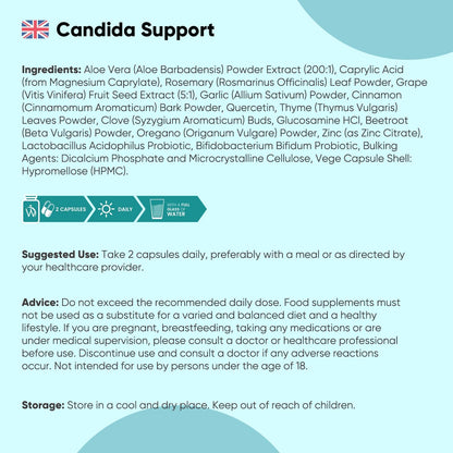 Candida Support - 180 Capsules - 3 Months Supply - with a Blend of 9 Botanicals, 1 Plant-Derived Compound, 3 Key Nutrients & 2 Probiotics - Non-GMO & Gluten-Free - Candida Supplement - Vegan-Friendly
