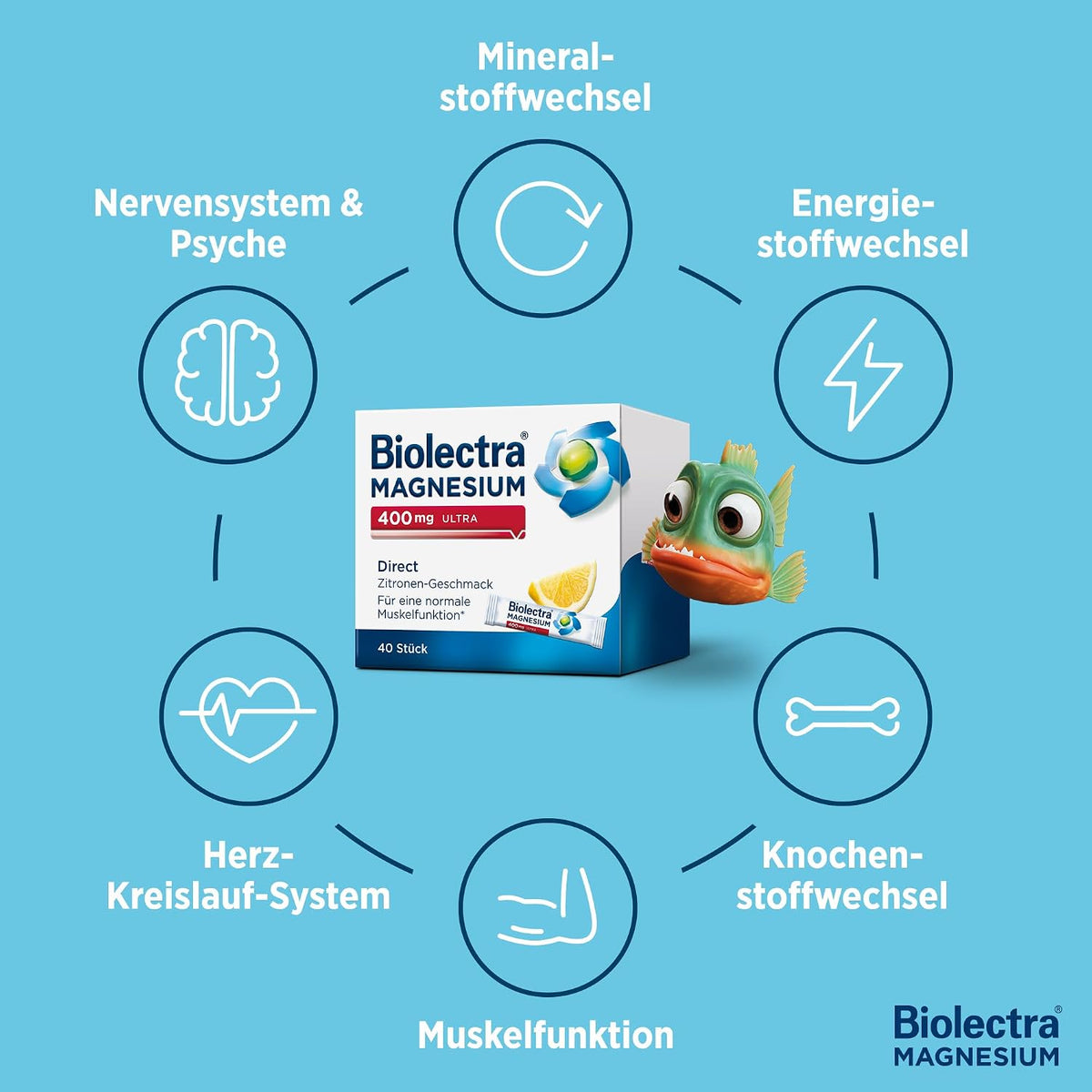 Biolectra Magnesium 400 mg Direct Sticks Zitrone, 60 Stueck, hochdosiert