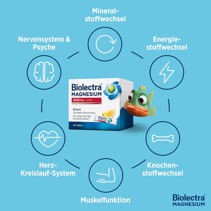 Biolectra Magnesium 400 mg Direct Sticks Zitrone, 60 Stueck, hochdosiert