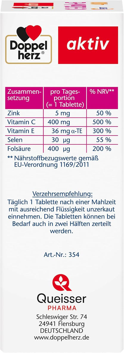 Doppelherz C + Zink + E 400 - Vitamin C und Zink unterstuetzen die normale Funktion des Immunsystems - vegan - 40 Tabletten