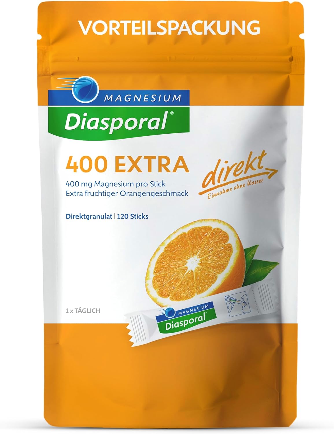 Magnesium-Diasporal 400 EXTRA direkt - 20 direkt Sticks with fruity magnesium powder | The EXTRA CLASS direct granulate with 400 mg magnesium per stick