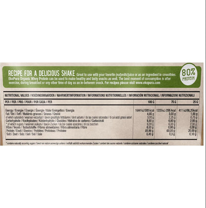 Organic Whey Protein – Purely Natural Happy Grass Lined Cows – 80% Protein – Organic Certified – Whey Protein – Free from Additives – 500 g