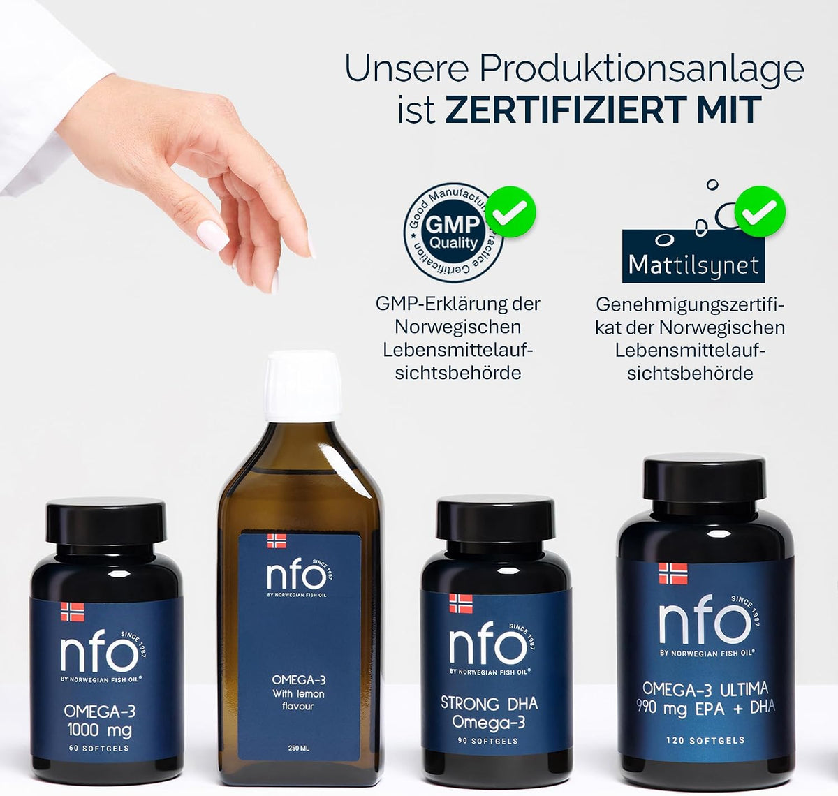 NFO Omega 3 Forte [60 Capsules] Norwegian Fish Oil High Concentration of EPA:DHA + Vitamin E and Fish Gelatin Natural Complex for Adults and Kids +3 Years Made in Norway from Freshly Caught Wild Fish