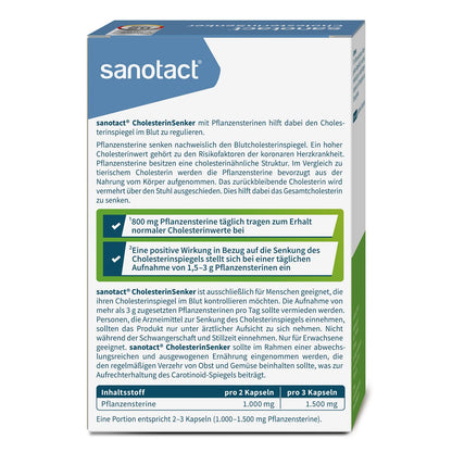 sanotact Cholesterin Senker (45 Weichkapseln) • Cholesterinspiegel natürlich senken • Pflanzensterine zur täglichen Nahrungsergänzung • 1.500mg Pflanzensterine pro Tagesdosis