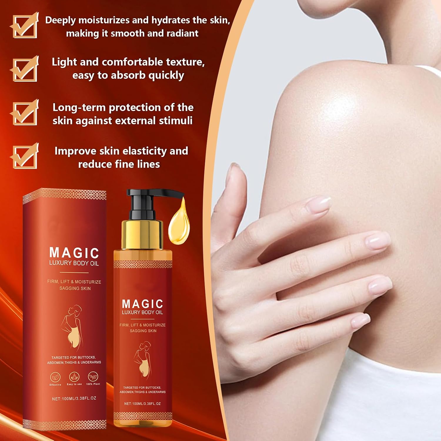 2 Stueck Magic Body Oil, Magic Luxury Body oel, Glow Remedy Oil, Leicht einziehendes Massageoel, Koerperpflegeoel, Reduziert Feine Linien an Wangen/Bauch/Oberschenkeln/Armen