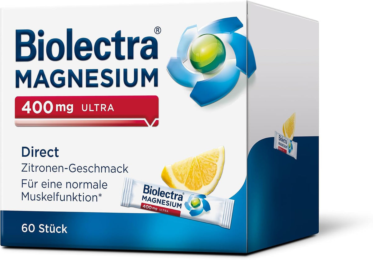 Biolectra Magnesium 400 mg Direct Sticks Zitrone, 60 Stueck, hochdosiert