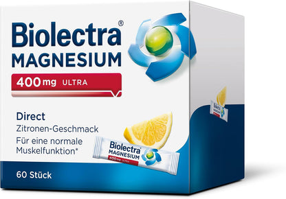 Biolectra Magnesium 400 mg Direct Sticks Zitrone, 60 Stueck, hochdosiert
