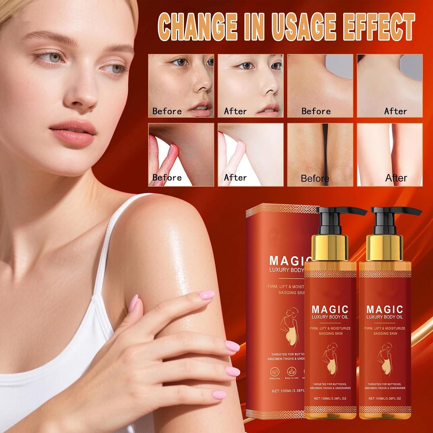 2 Stueck Magic Body Oil, Magic Luxury Body oel, Glow Remedy Oil, Leicht einziehendes Massageoel, Koerperpflegeoel, Reduziert Feine Linien an Wangen/Bauch/Oberschenkeln/Armen