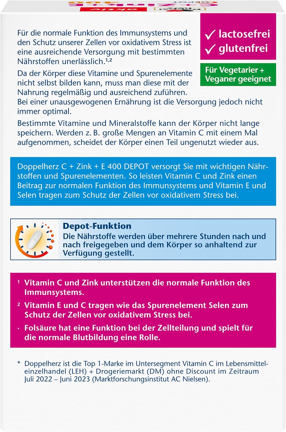 Doppelherz C + Zink + E 400 - Vitamin C und Zink unterstuetzen die normale Funktion des Immunsystems - vegan - 40 Tabletten