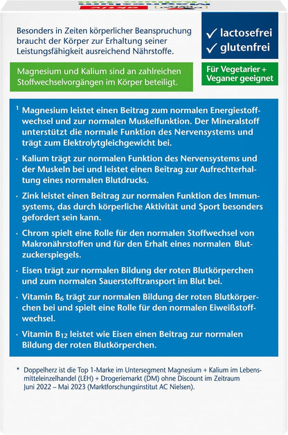 Doppelherz Magnesium + Kalium 400 – Magnesium und Kalium als Beitrag fuer die normale Muskelfunktion – 30 Tabletten