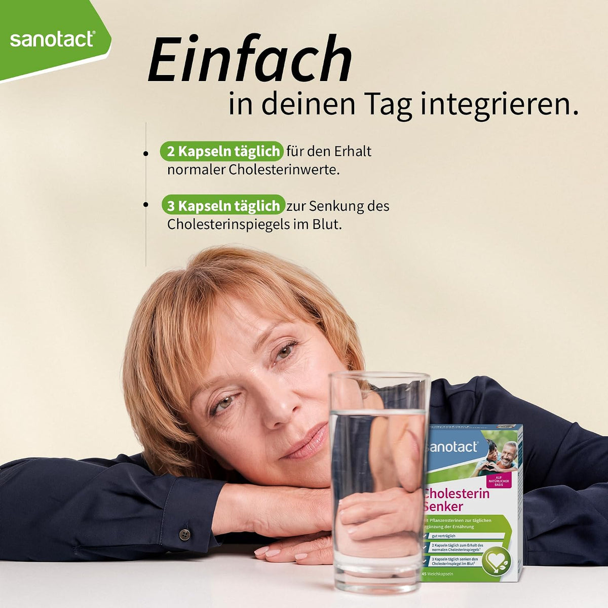 sanotact Cholesterin Senker (45 Weichkapseln) • Cholesterinspiegel natürlich senken • Pflanzensterine zur täglichen Nahrungsergänzung • 1.500mg Pflanzensterine pro Tagesdosis