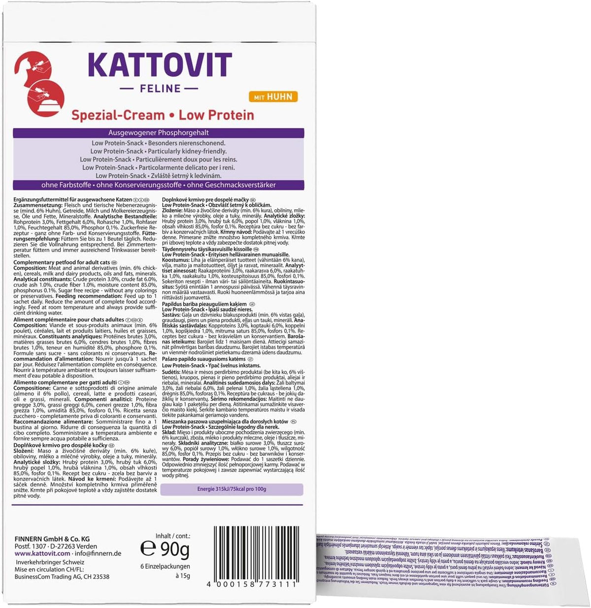 KATTOVIT Special Cream Low Protein Cat Diet Snack to Support Kidney Function for Adult Cats 66 x 15 g Chicken