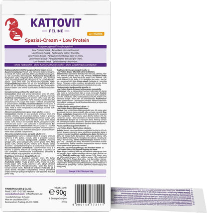 KATTOVIT Special Cream Low Protein Cat Diet Snack to Support Kidney Function for Adult Cats 66 x 15 g Chicken