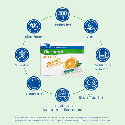 Magnesium-Diasporal 400 EXTRA direkt - 20 direkt Sticks with fruity magnesium powder | The EXTRA CLASS direct granulate with 400 mg magnesium per stick