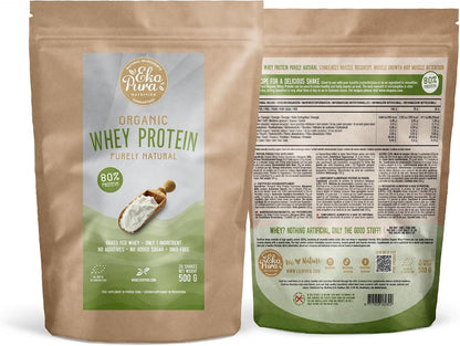 Organic Whey Protein – Purely Natural Happy Grass Lined Cows – 80% Protein – Organic Certified – Whey Protein – Free from Additives – 500 g