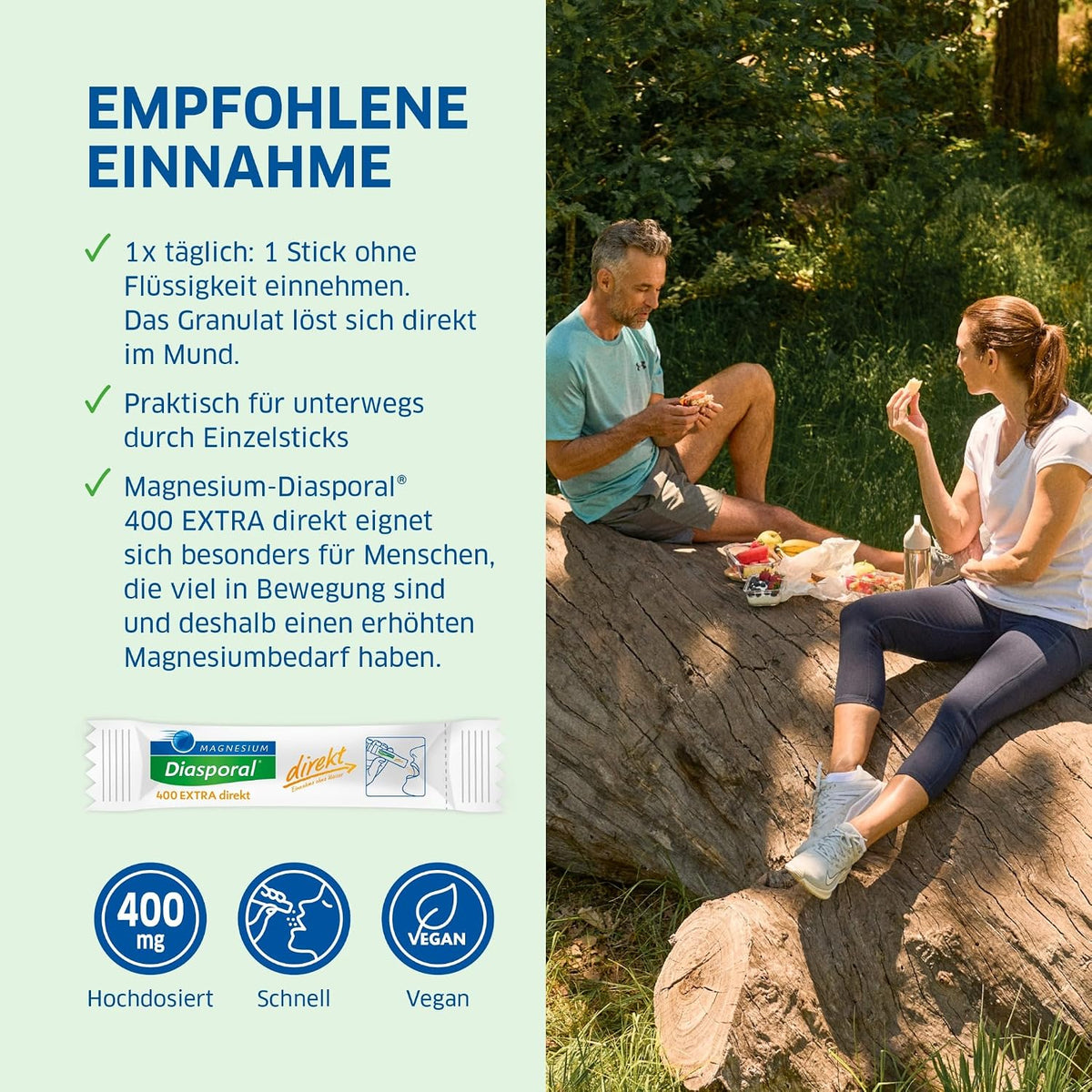 Magnesium-Diasporal 400 EXTRA direkt - 20 direkt Sticks with fruity magnesium powder | The EXTRA CLASS direct granulate with 400 mg magnesium per stick