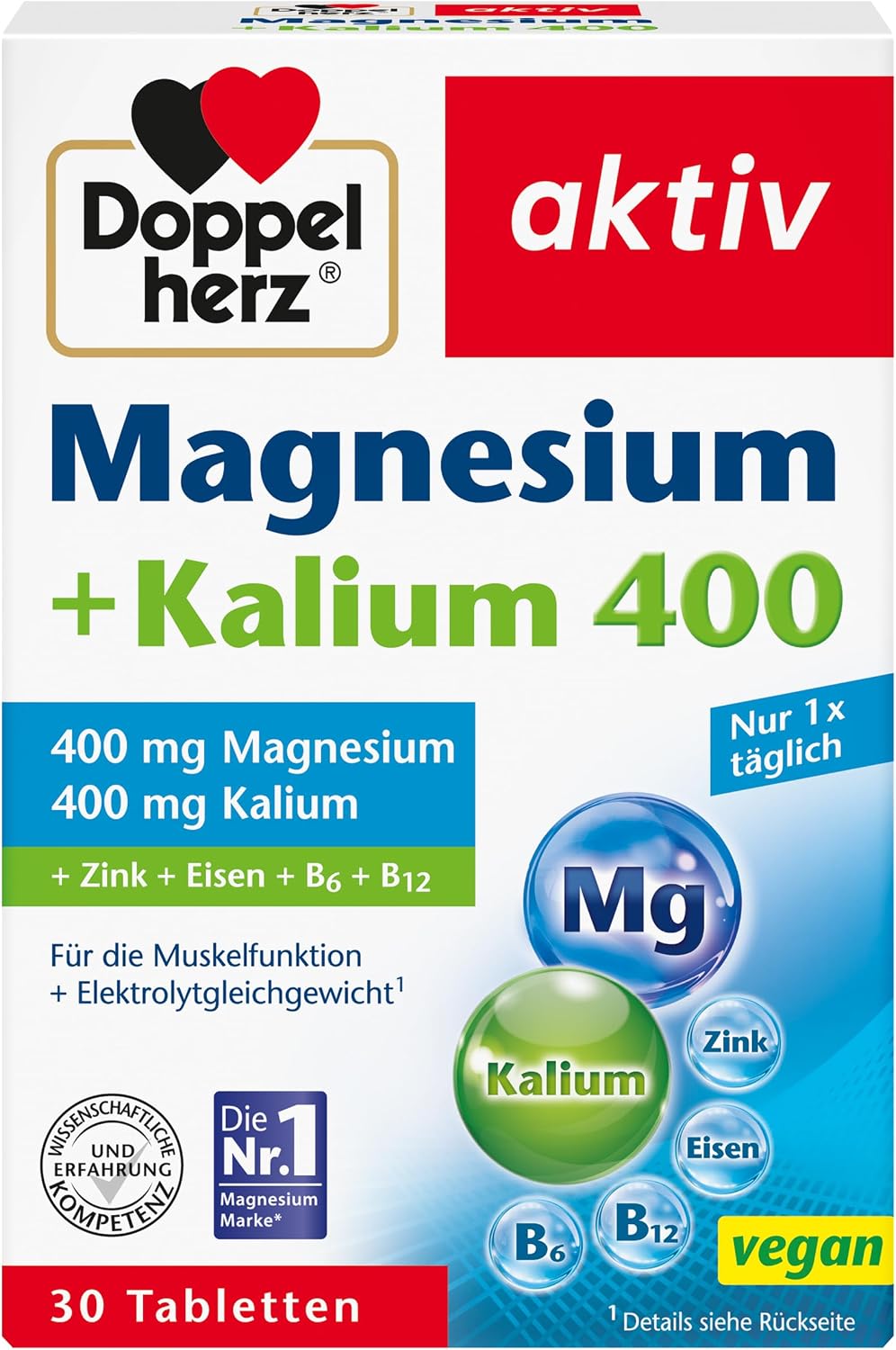 Doppelherz Magnesium + Kalium 400 – Magnesium und Kalium als Beitrag fuer die normale Muskelfunktion – 30 Tabletten