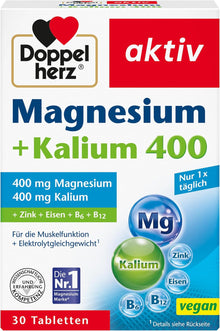 Doppelherz Magnesium + Kalium 400 – Magnesium und Kalium als Beitrag fuer die normale Muskelfunktion – 30 Tabletten
