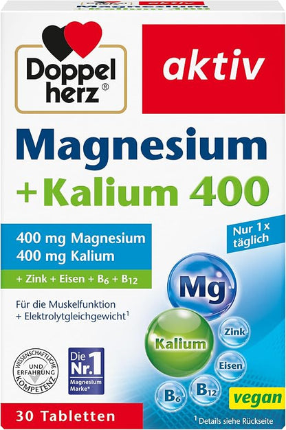 Doppelherz Magnesium + Kalium 400 – Magnesium und Kalium als Beitrag fuer die normale Muskelfunktion – 30 Tabletten