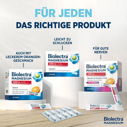 Biolectra Magnesium 400 mg Direct Sticks Zitrone, 60 Stueck, hochdosiert