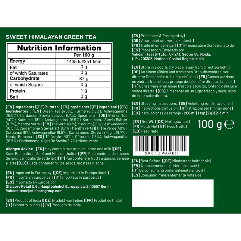 VAHDAM Sweet Himalayan Detox Green Tea, 100 Cups, 200g